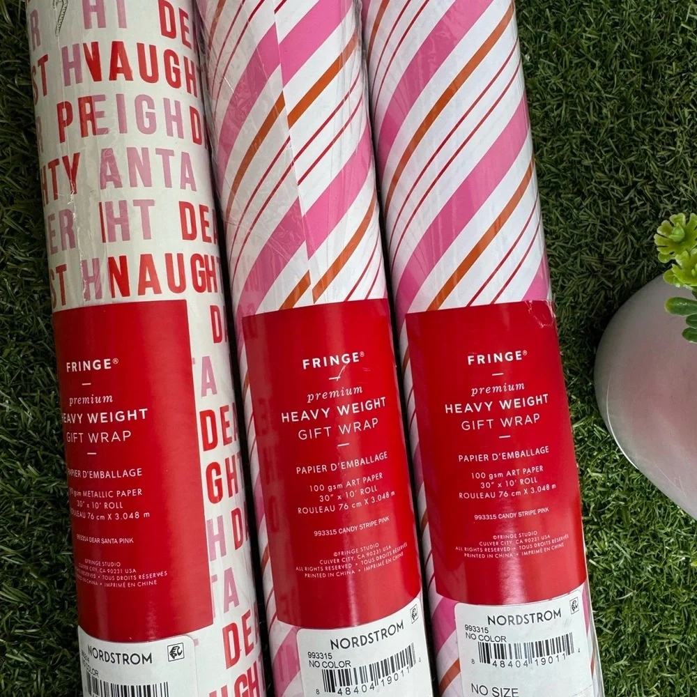 FRINGE heavy weight Christmas Gift Wrap Paper Roll Lot of 3 New candy cane